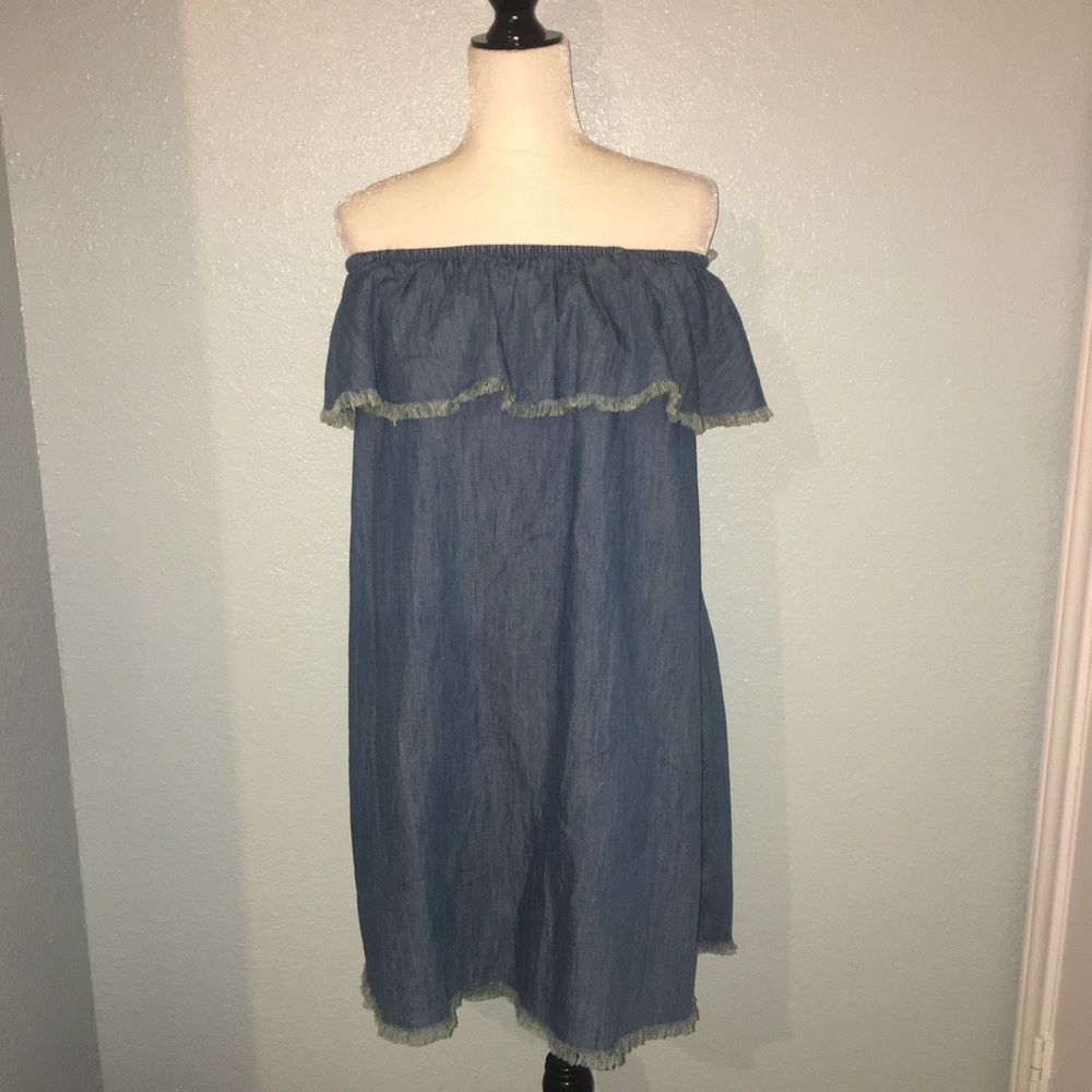Mossimo Off Shoulder Fringe Chambray Cotton Dress